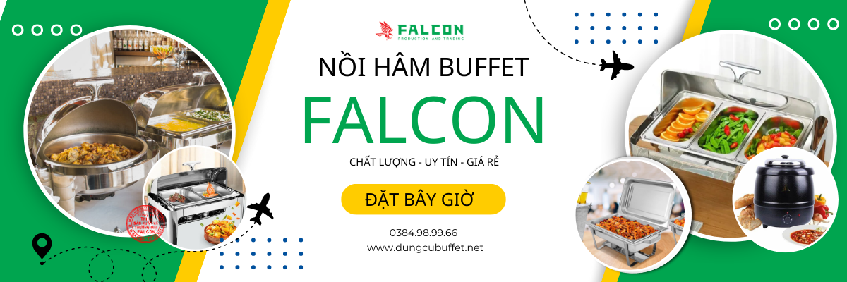 Banner dụng cụ nồi hâm buffet khách sạn Falcon